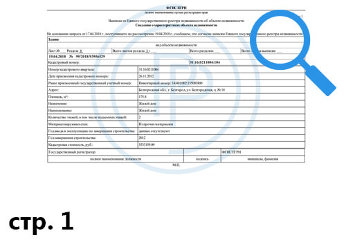 Сведения из выписки Росреестра о характеристиках и правах - страница 1