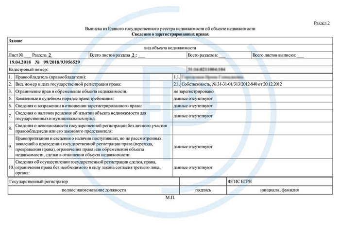 Право собственности в Выписке из ЕГРН